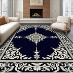 Dark Cream Ornate Floral Rectangular Rug