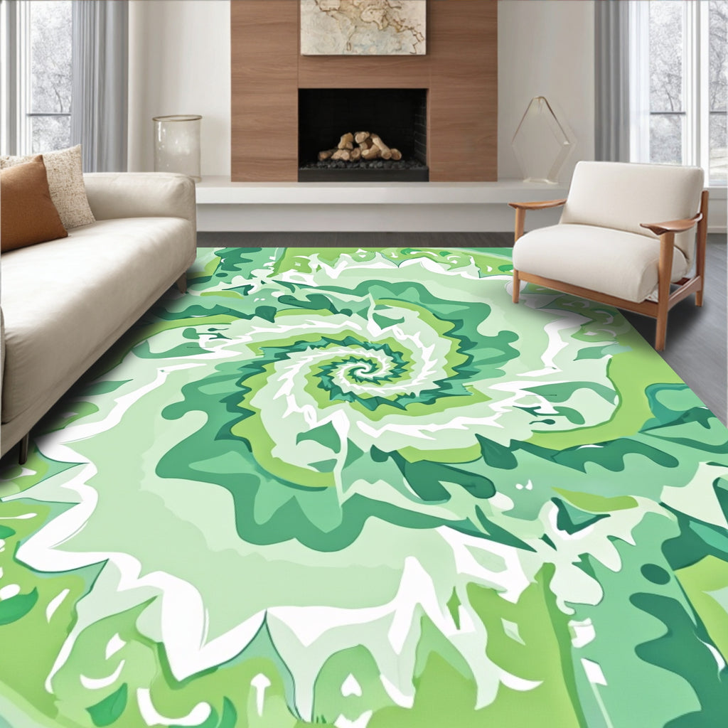 Emerald Green Abstract Spiral Swirl Rug
