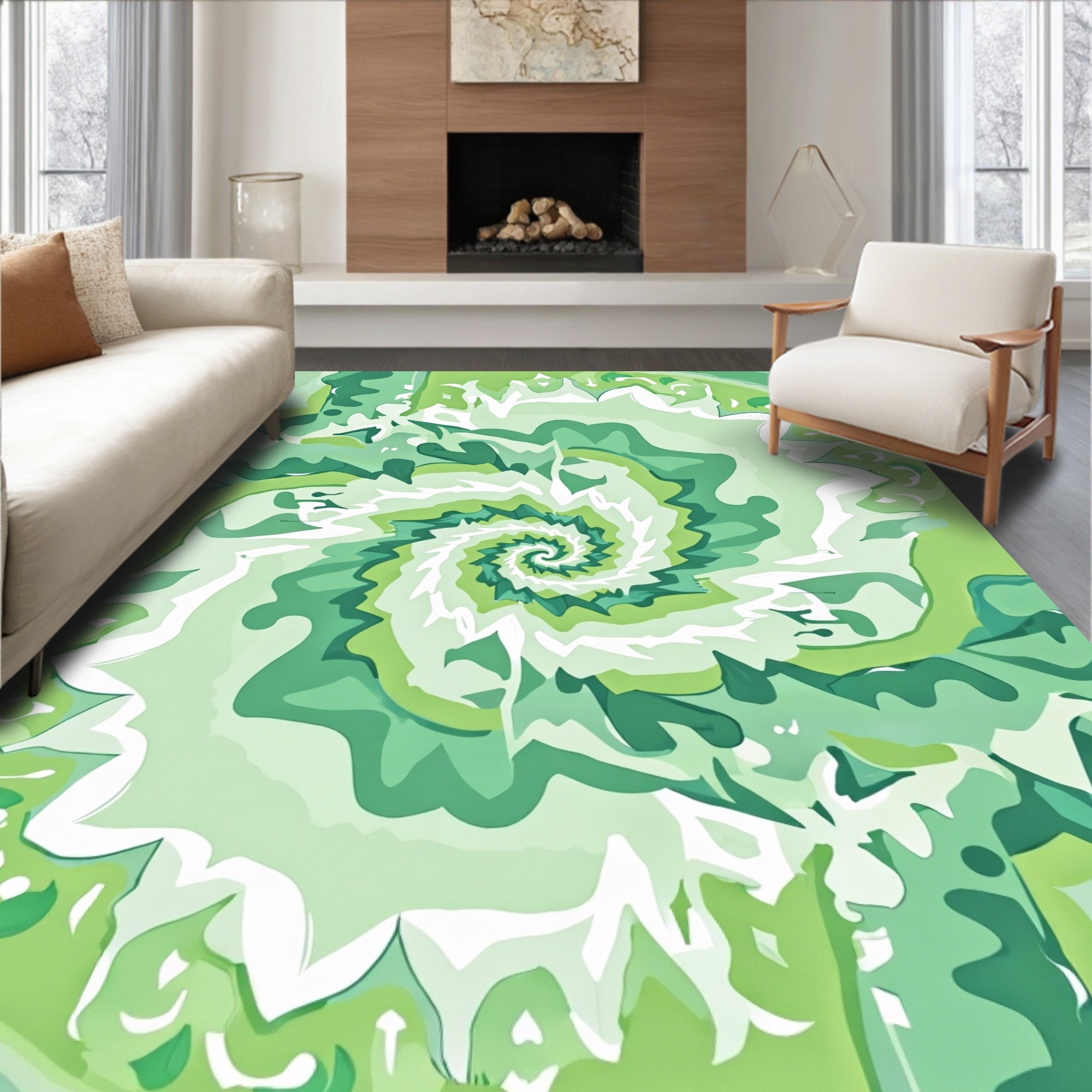 Emerald Green Abstract Spiral Swirl Rug