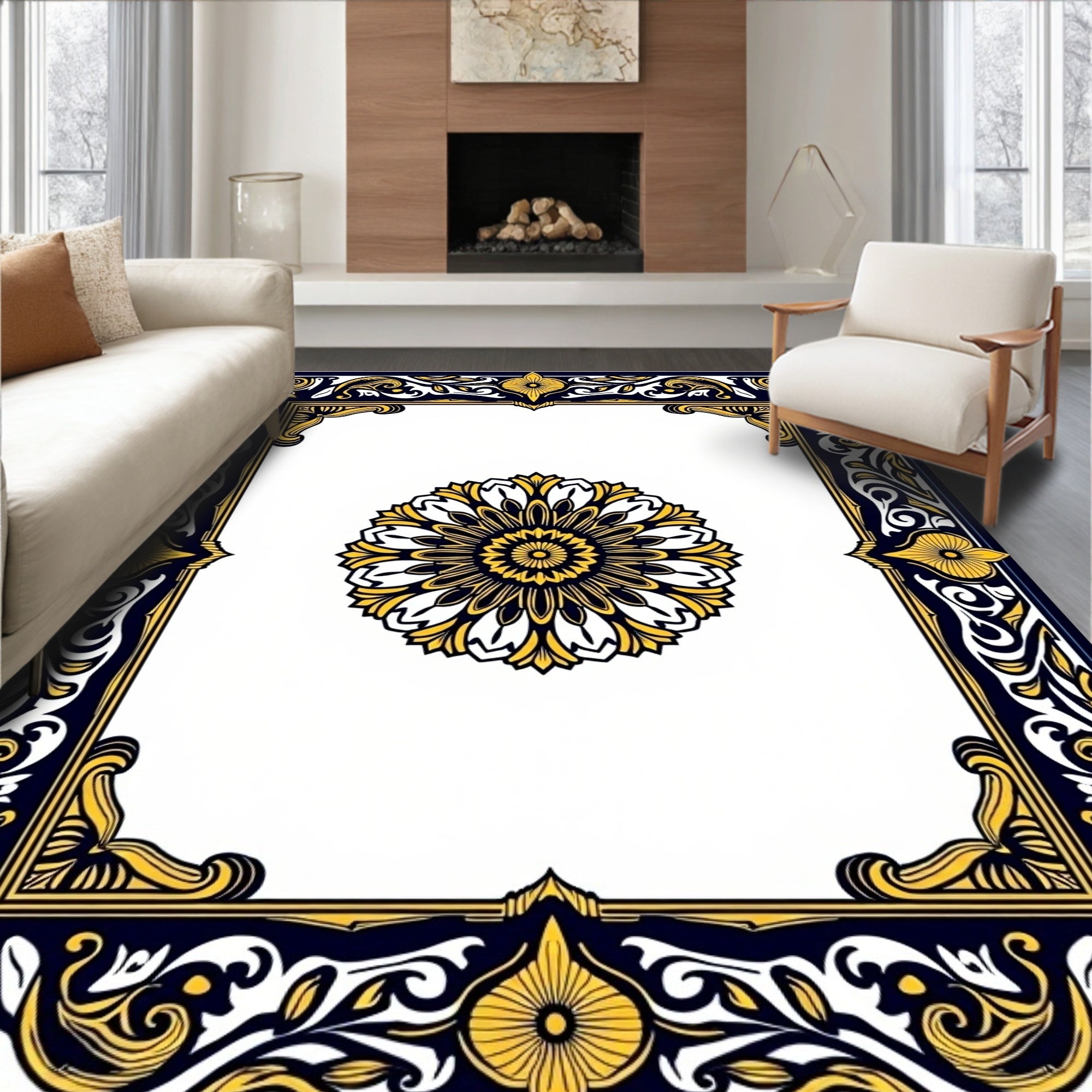 Grand Floral Leaf Border Design Rug