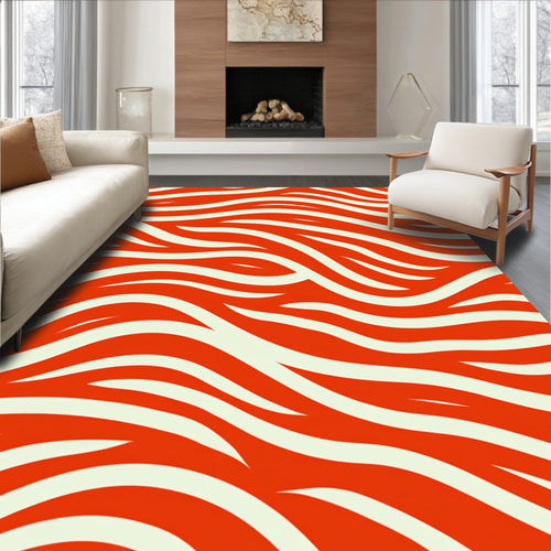 Abstract Orange White Flow Rug