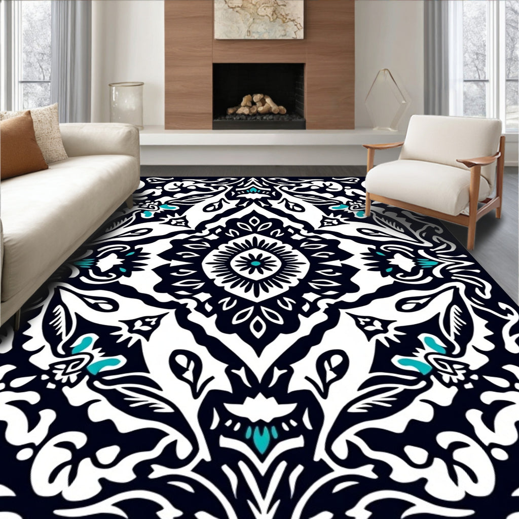 Bold Floral Symmetry With Teal Accents Rug
