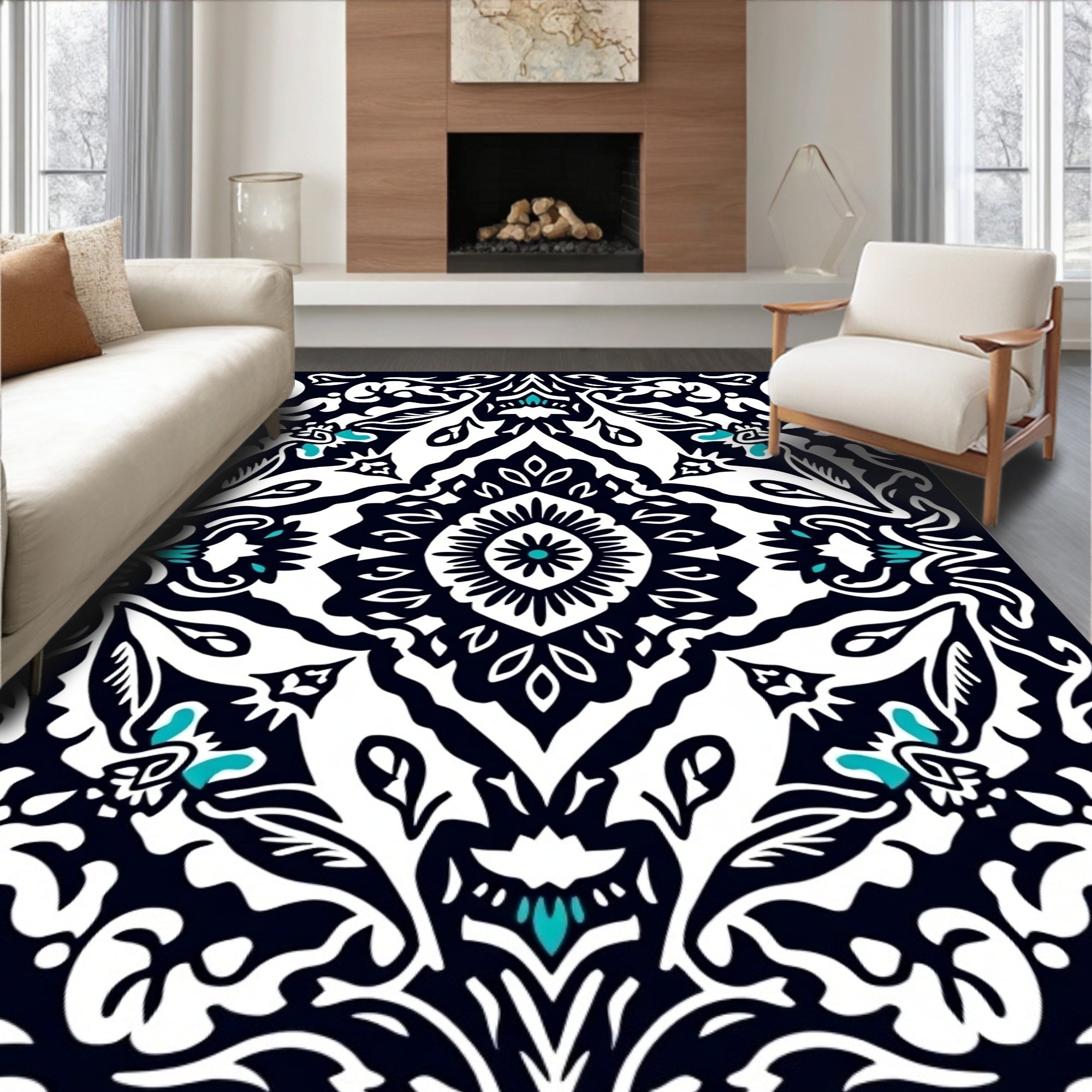 Bold Floral Symmetry With Teal Accents Rug