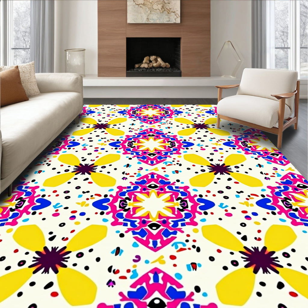 Vibrant Geometric Floral Splatter Pattern Rug