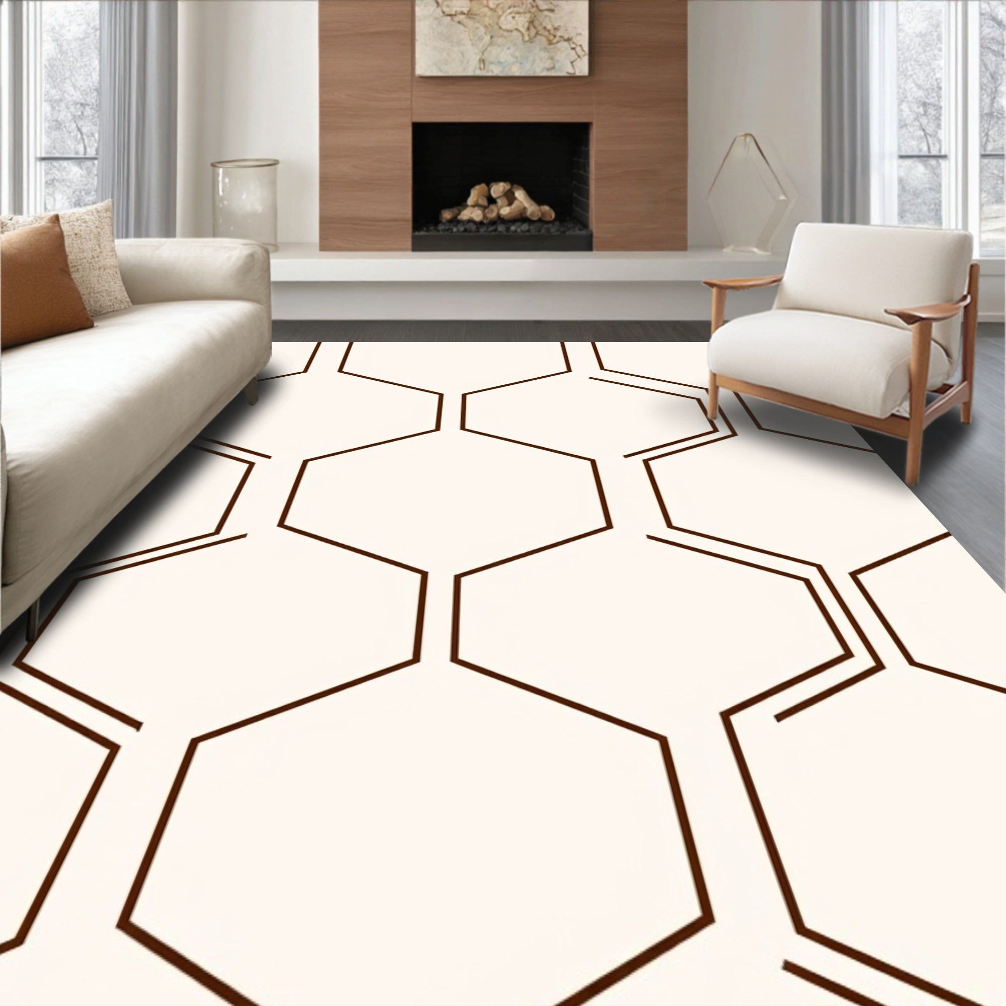 Minimalist Geometric Hexagon Pattern Rug