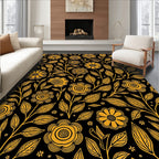 Golden Floral Vine Dark Ground Rug