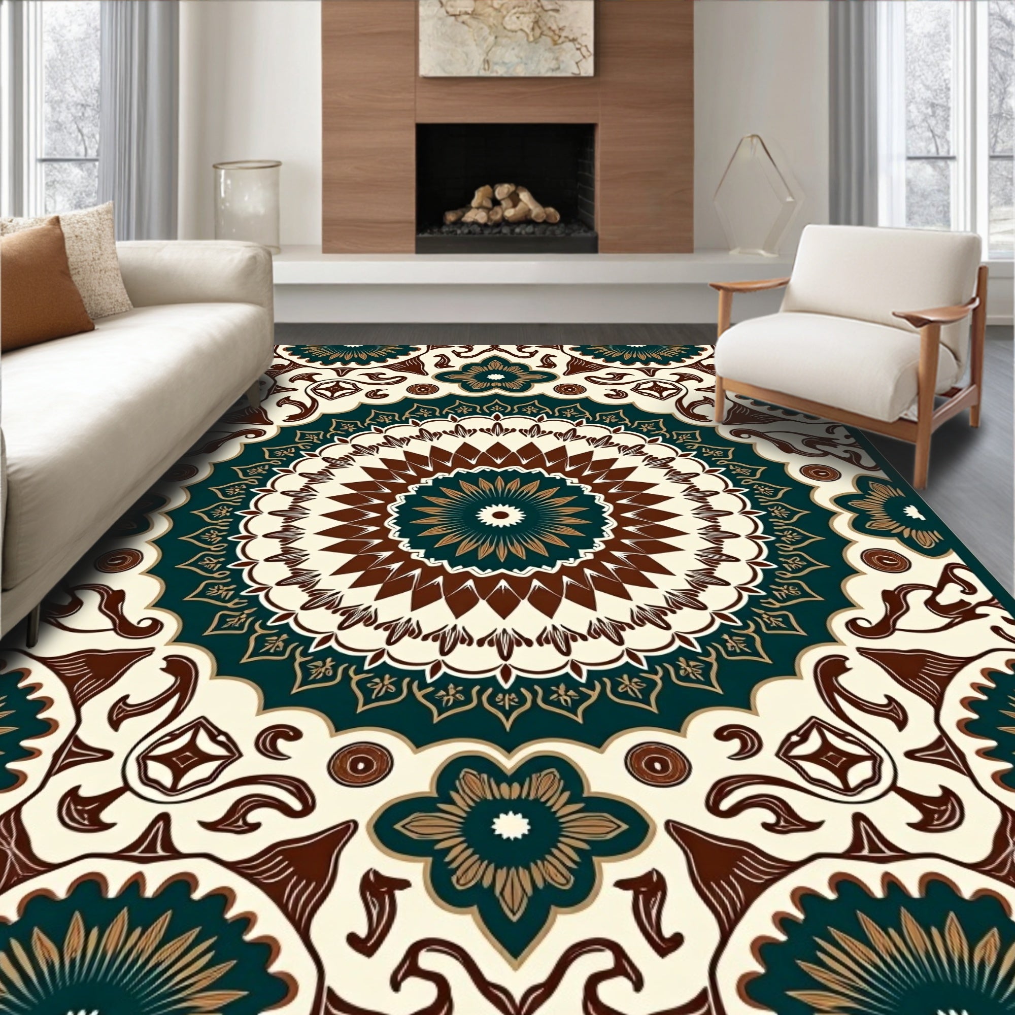Intricate Floral Mandala Pattern Rug