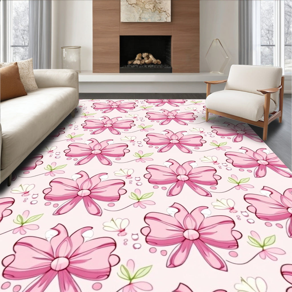 Pink Bows and Floral Accents Design Rug