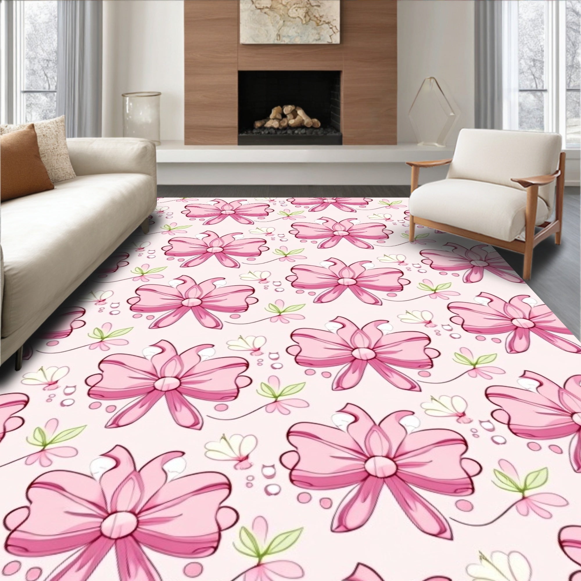 Pink Bows and Floral Accents Design Rug