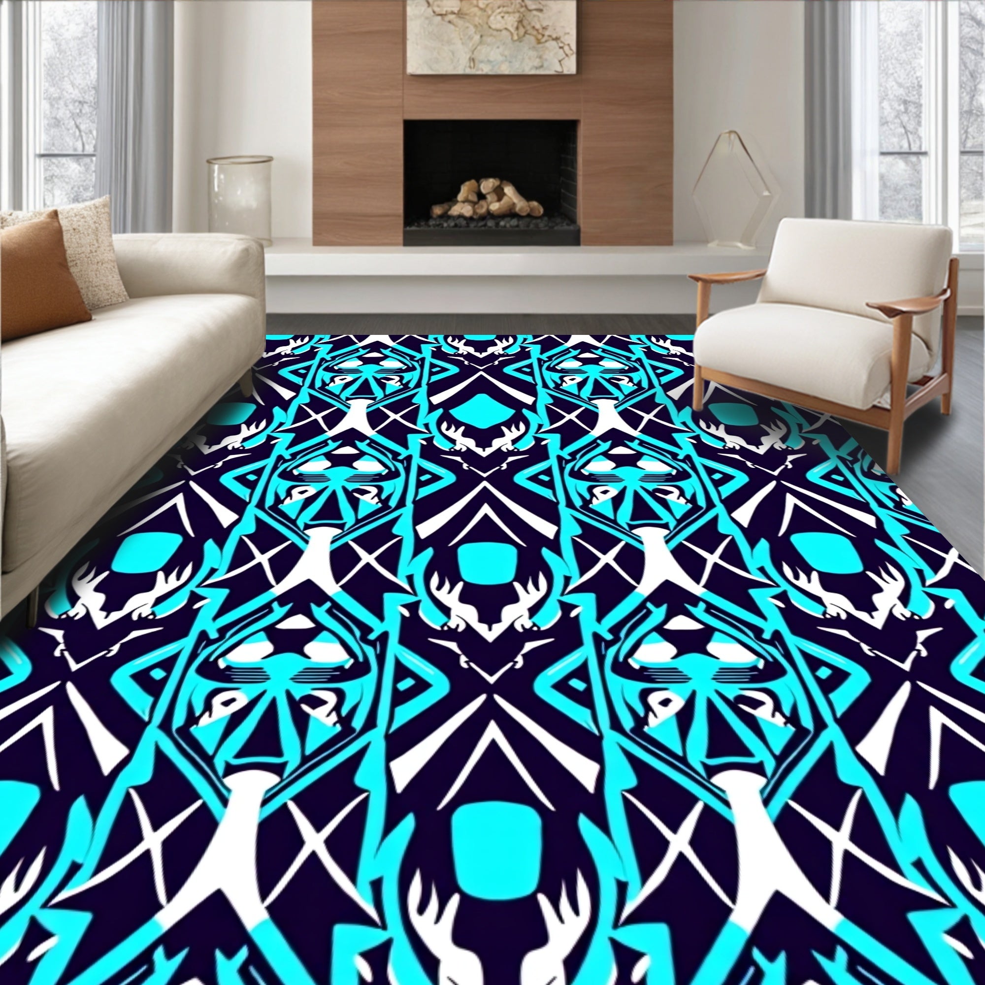 Bold Abstract Tribal Deco Teal Rug