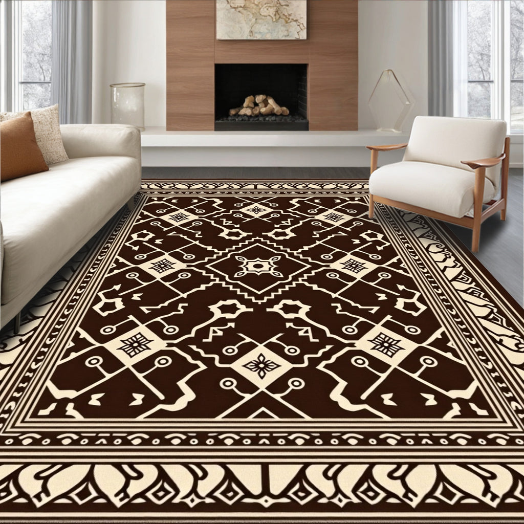 Geometric Ethnic Inspired Cream Brown Rug