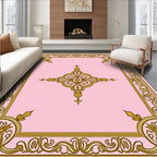 Elegant Gold Scrollwork Pink Design Rug