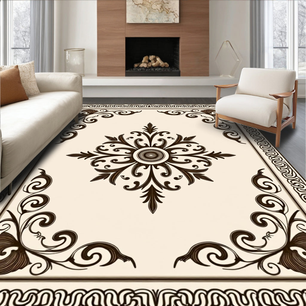 Classic Floral Scroll Frame Design Rug