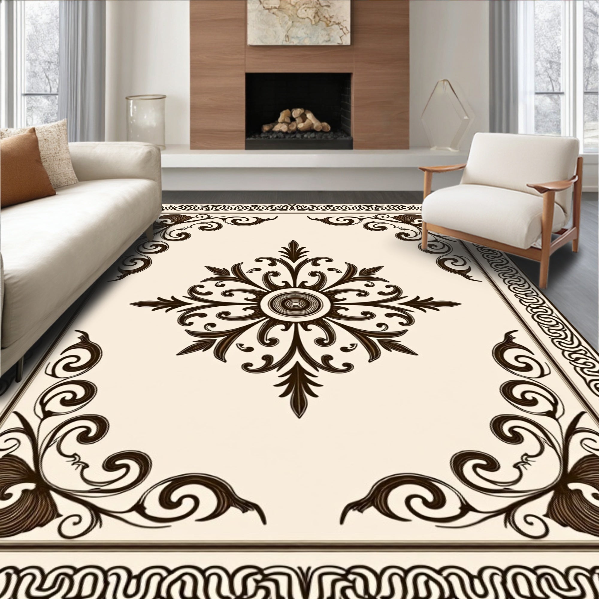 Classic Floral Scroll Frame Design Rug