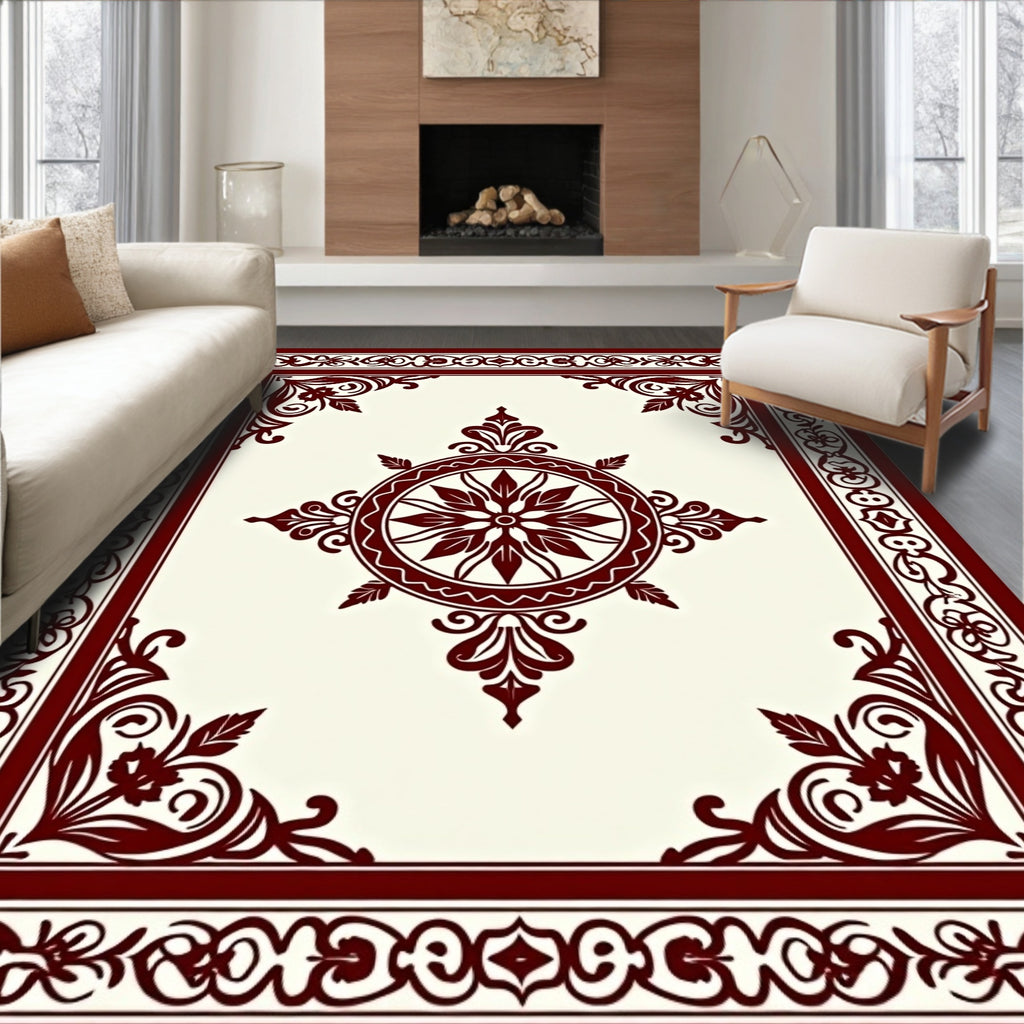 Maroon Floral Medallion Patterned Rug
