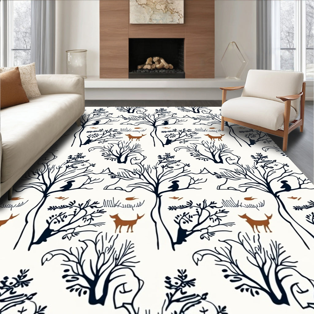 Woodland Creatures And Trees Design Rug
