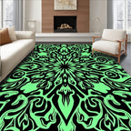 Black Neon Green Mandala Pattern Rug
