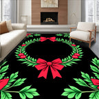 Red Green Holly Berry Wreath Bows Rug