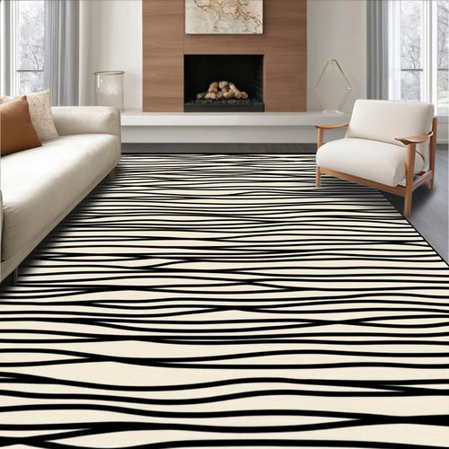 Abstract Black Line Textured Rug