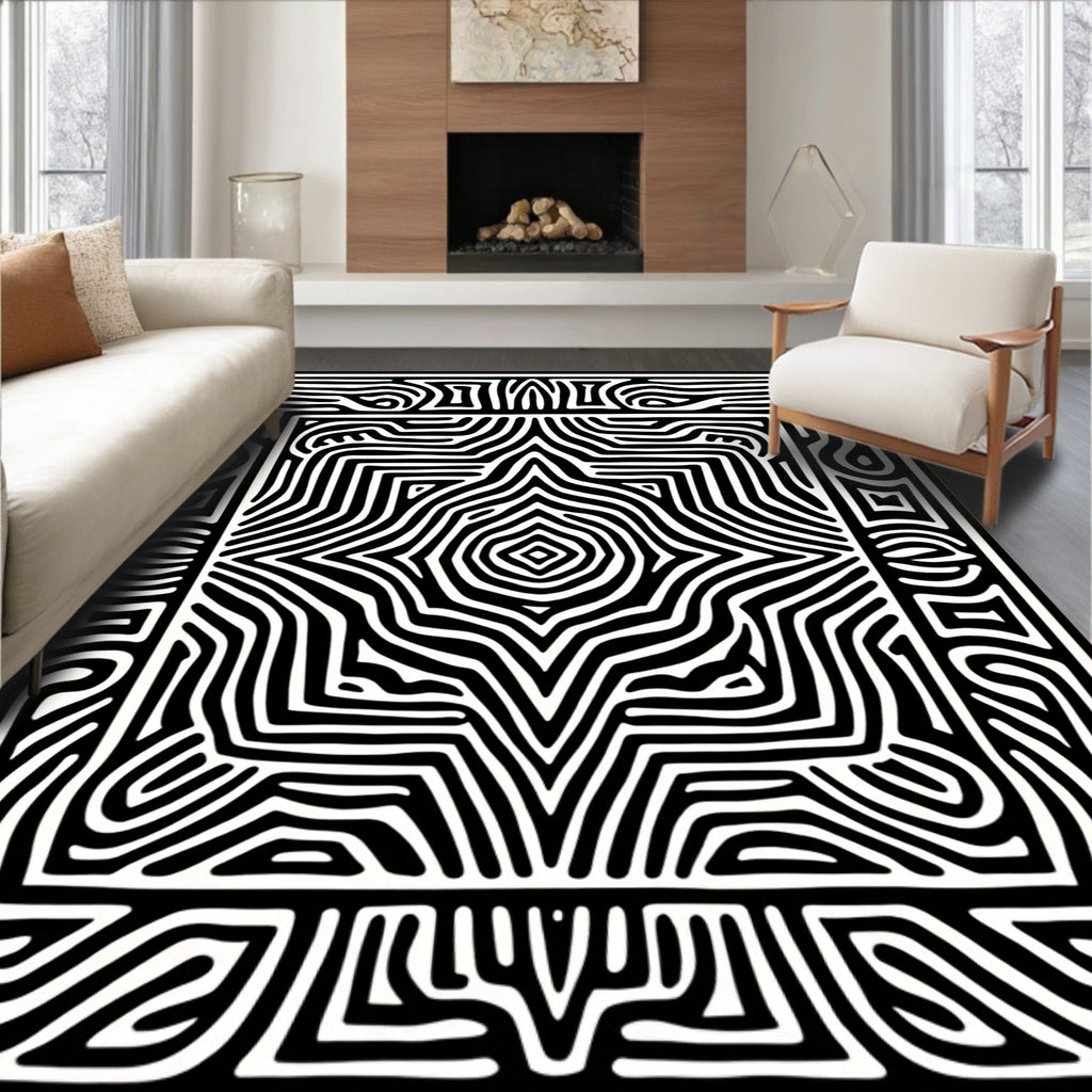 Bold Black And White Maze Rug