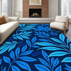 Shades Of Blue Tropical Leaf Pattern Rug