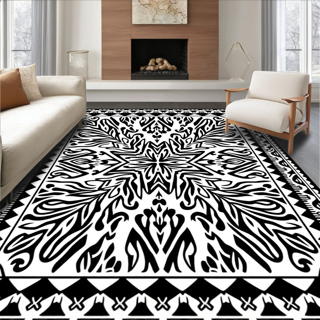 Bold Black White Symmetric Pattern Rug