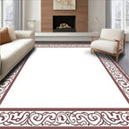 Ornate Burgundy Scroll Border Design Rug