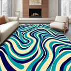 Swirling Aqua Navy Abstract Design Rug
