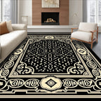 Ornate Black Cream Classic Design Rug
