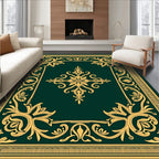 Gold Floral Scrollwork Emerald Rug