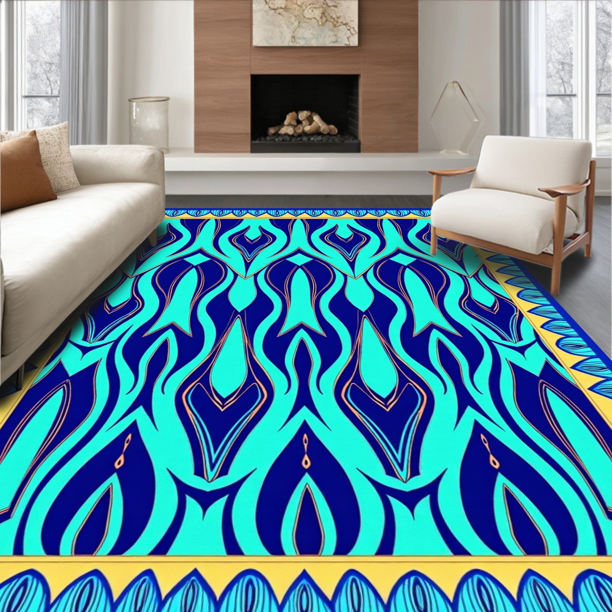 Abstract Teal And Navy Pattern Rug
