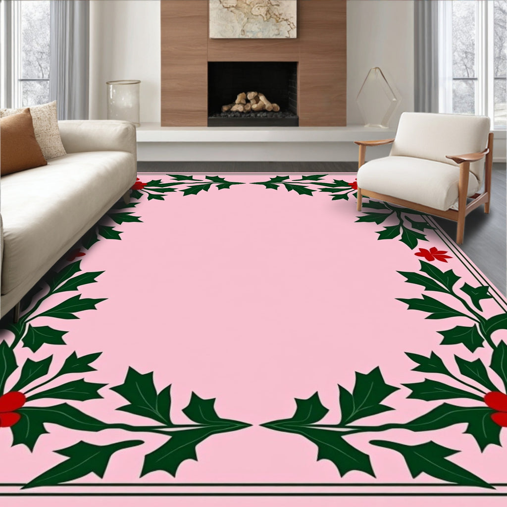 Crimson Holly Garland Pink Rug