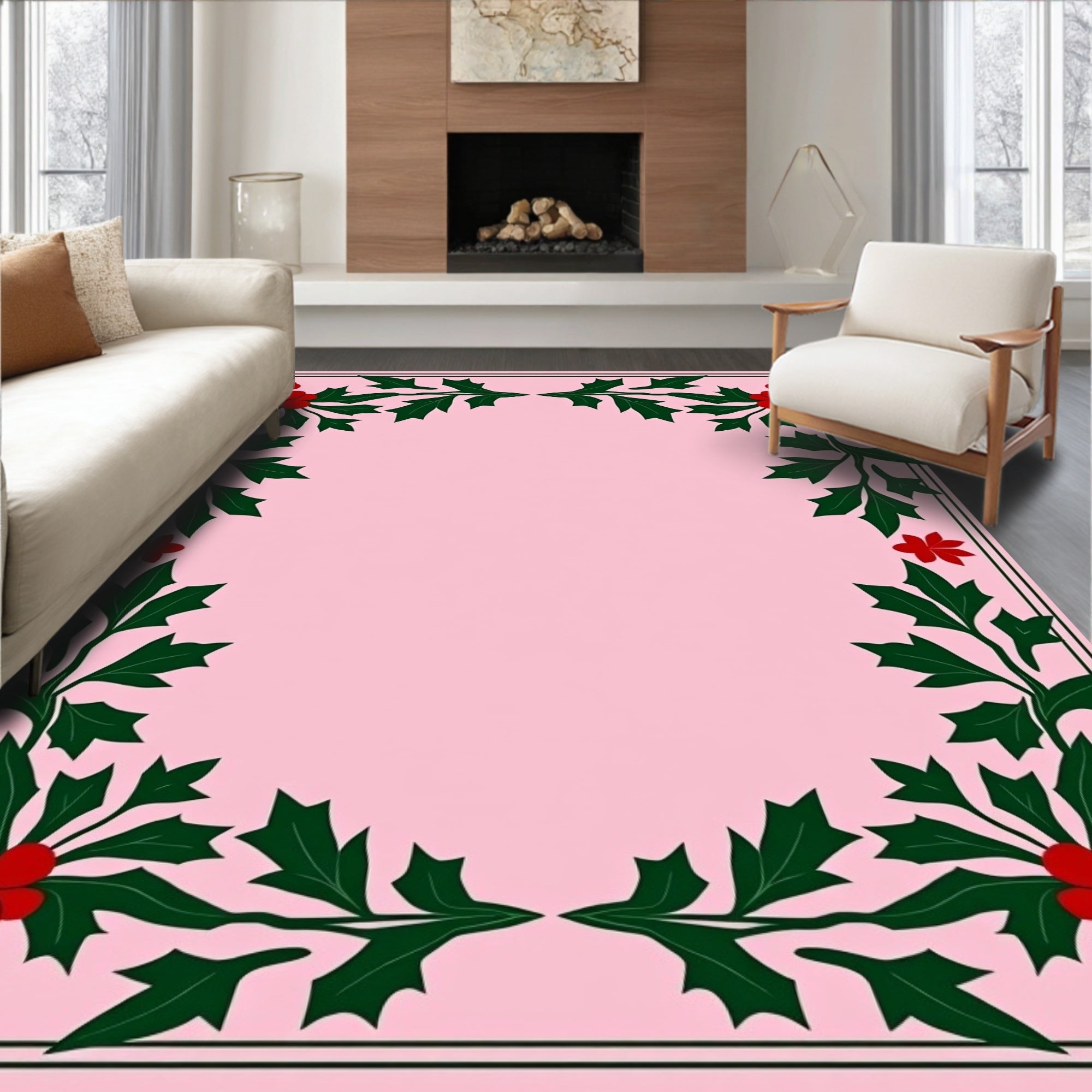 Crimson Holly Garland Pink Rug