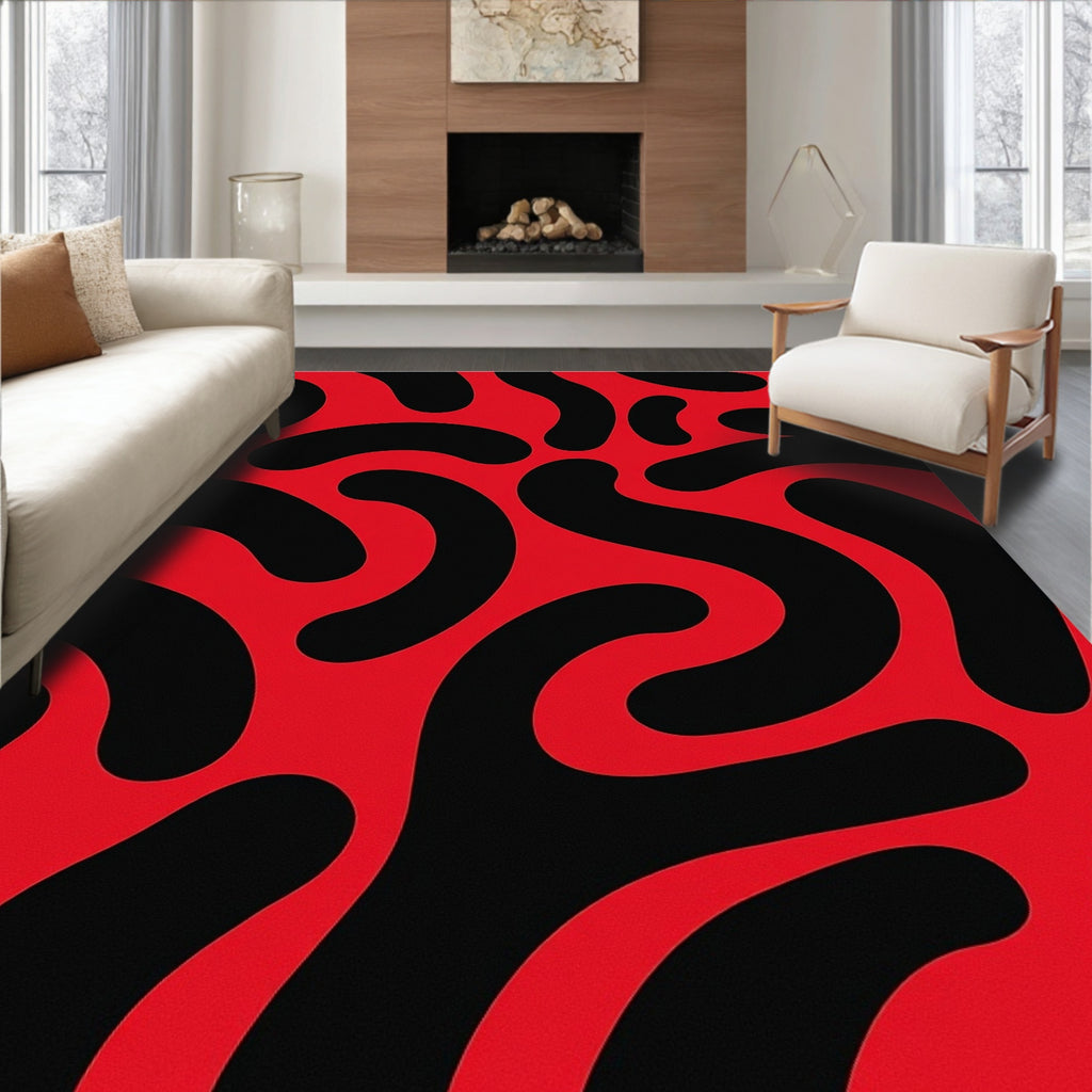 Bold Red Black Abstract Pattern Rug