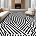 Bold Black White Geometric Illusion Rug