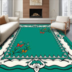 Whimsical Orange Butterfly Floral Teal Rug