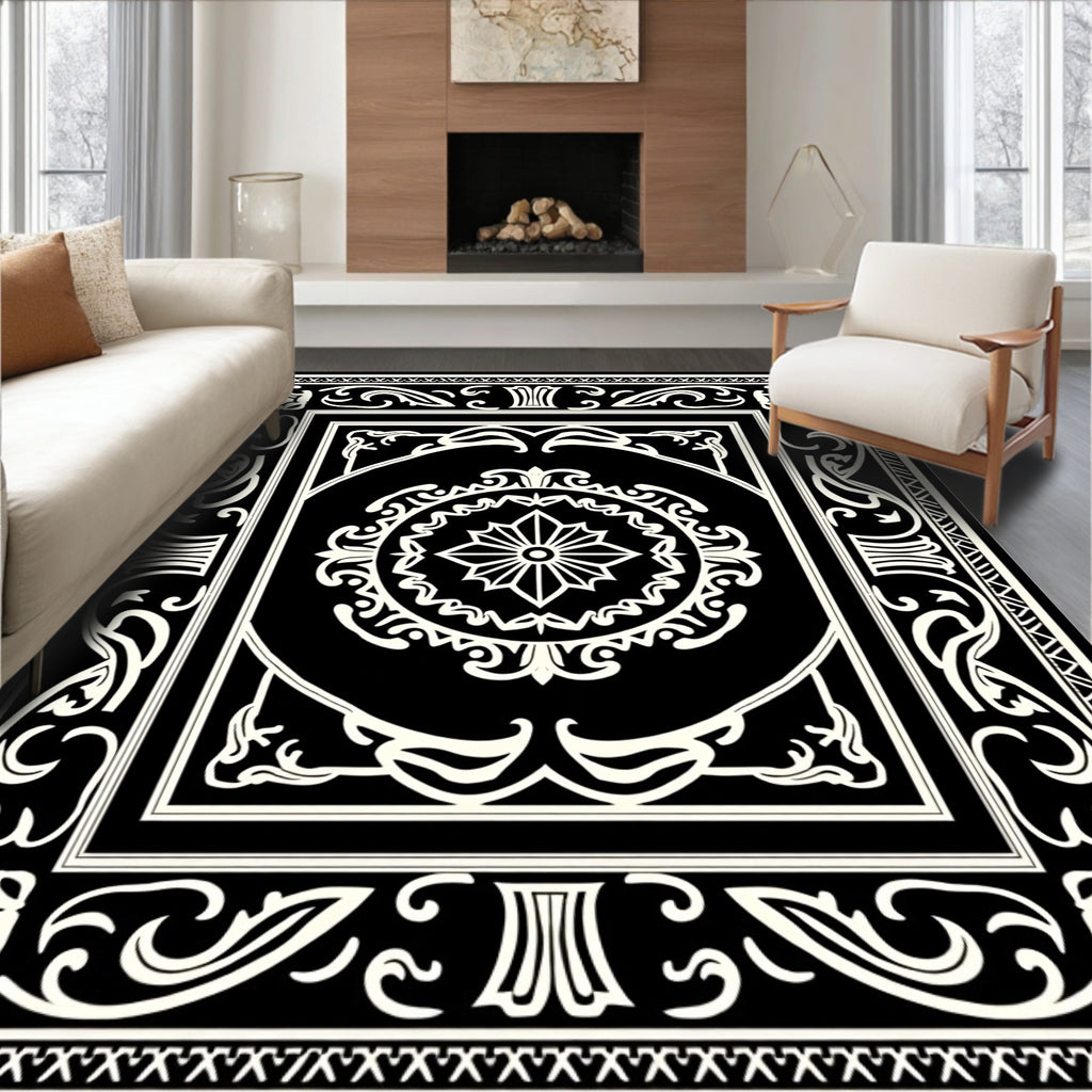 Classic Black Cream Medallion Rug
