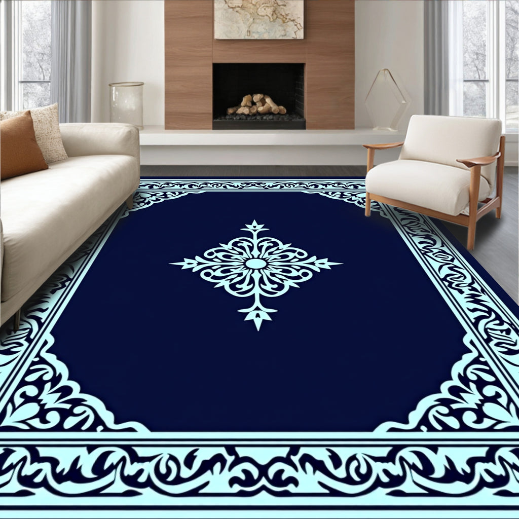 Intricate Floral Border Medallion Design Rug