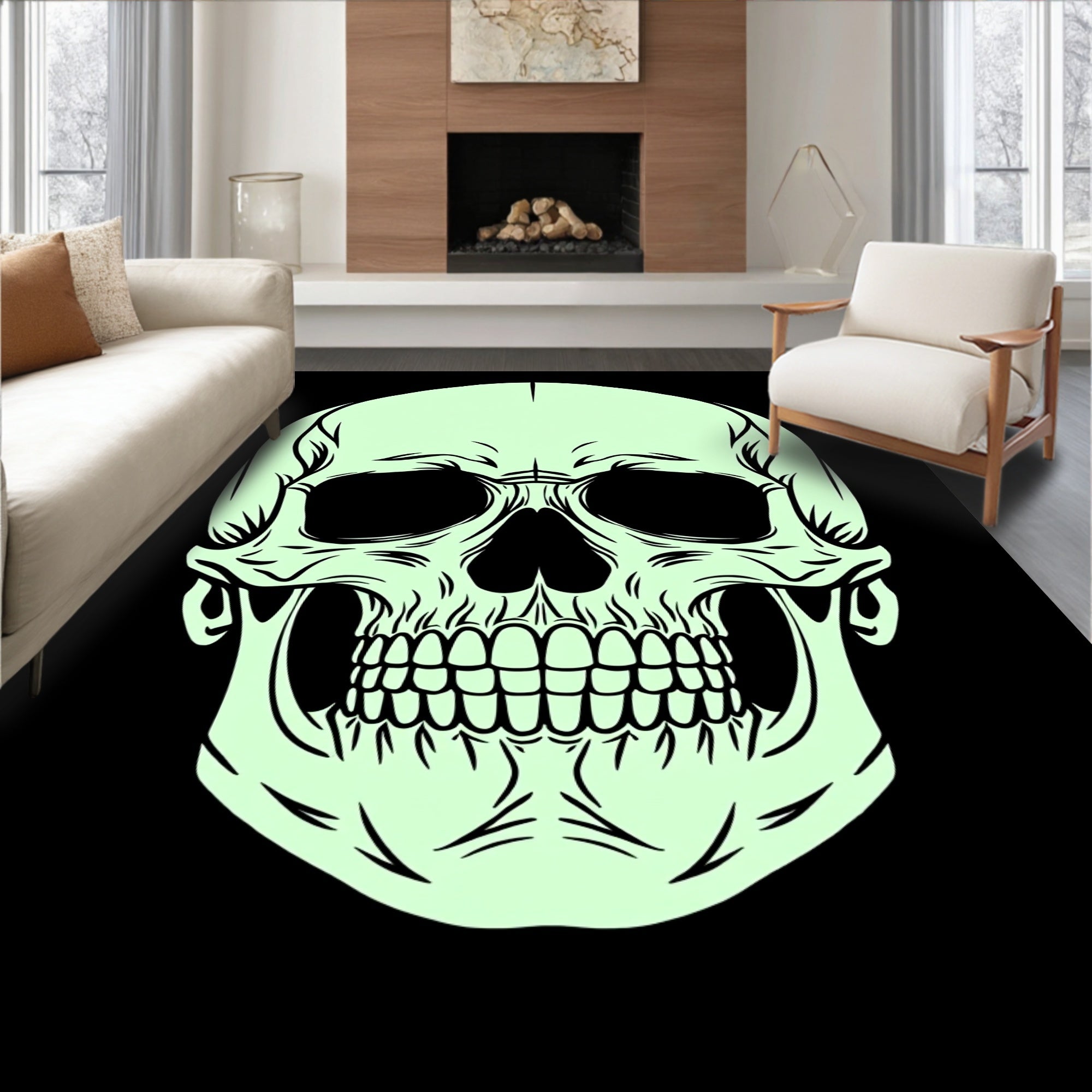 Pale Green Skull Outline Rug