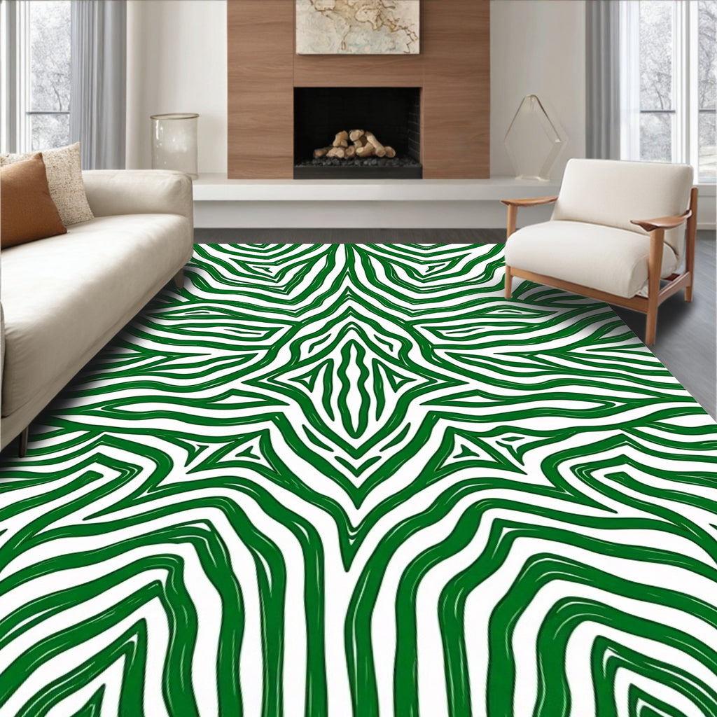 Green Bold Abstract Zebra Stripe Design Rug