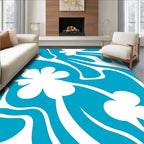 Retro Aqua Floral Swirl Rug