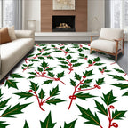 Red Berry Green Leaf Holly Vines Rug