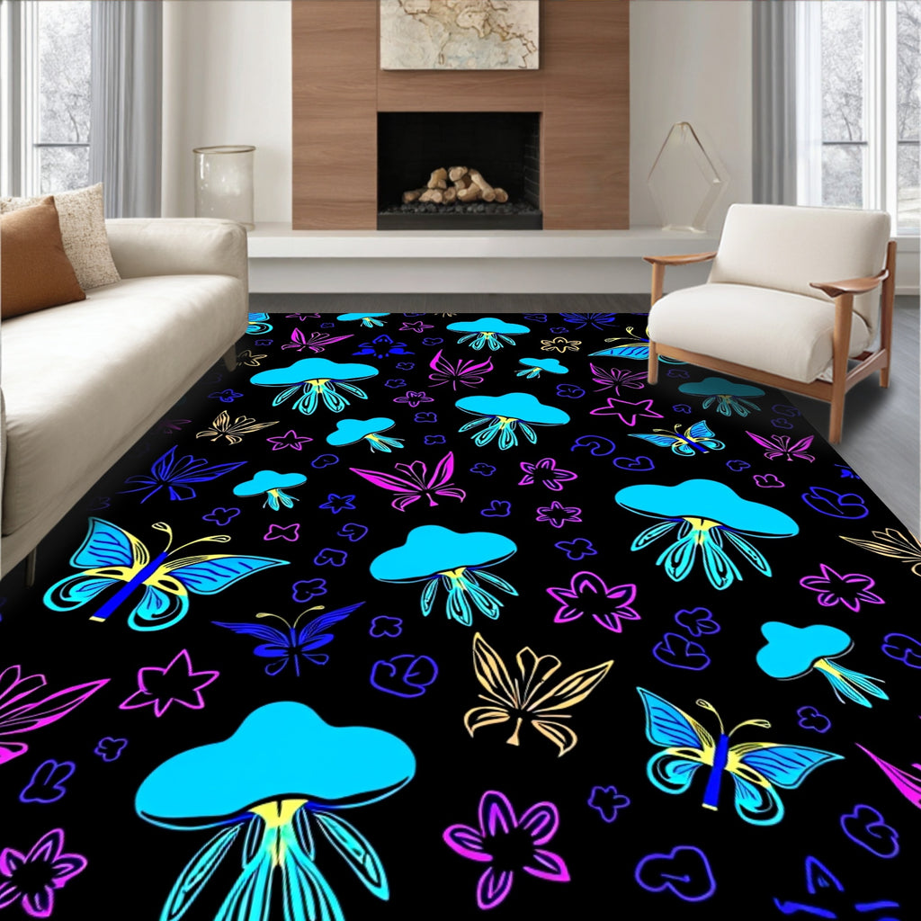 Vibrant Butterfly and Jellyfish Medley Rug