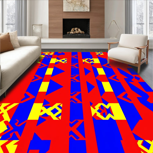 Abstract Geometric Red Blue Yellow Pattern Rug