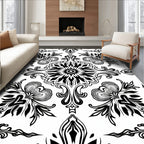 Bold Black White Stylized Floral Pattern Rug