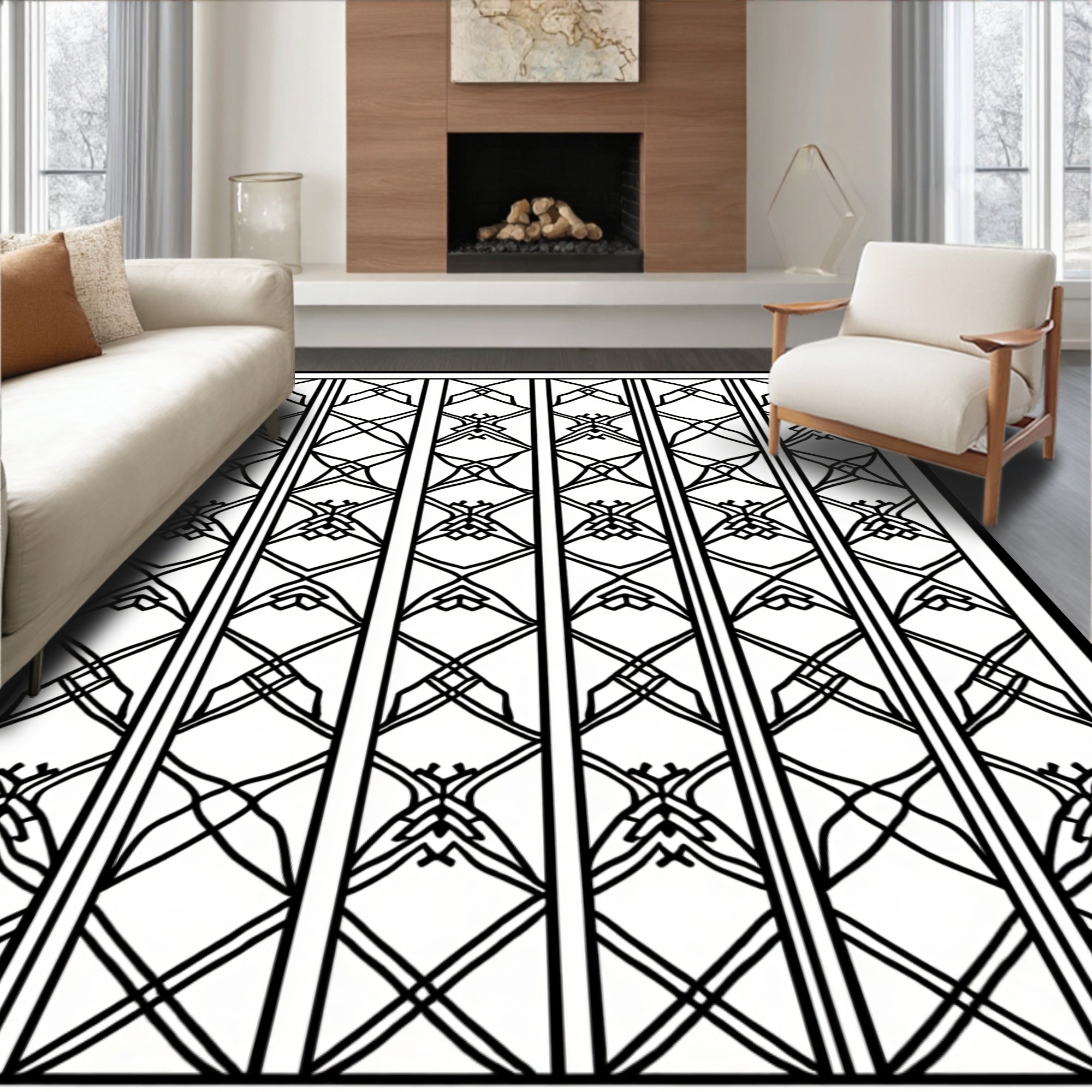 Bold Geometric Lattice Patterned Rug