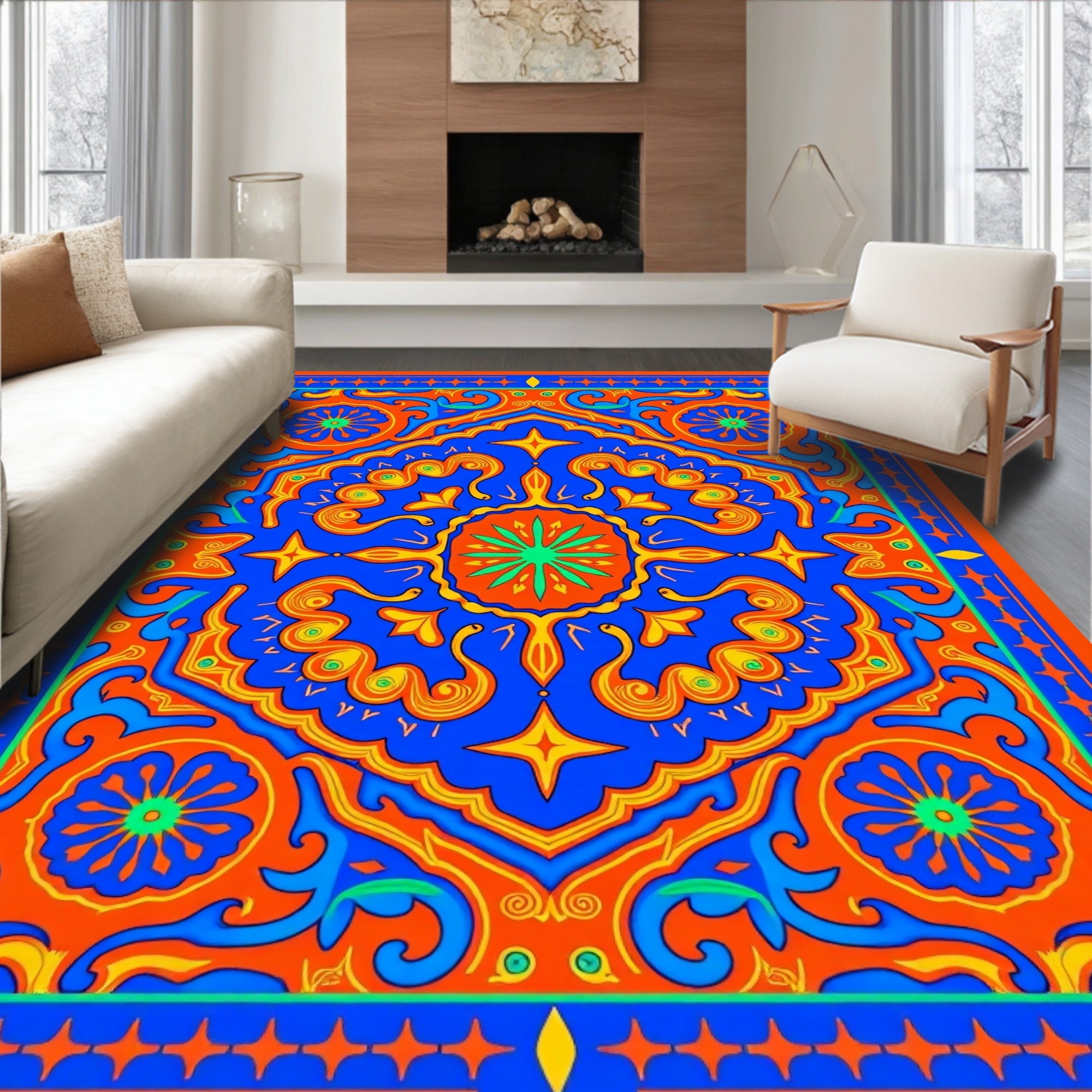 Vibrant 2-Color Mandala Pattern Rug