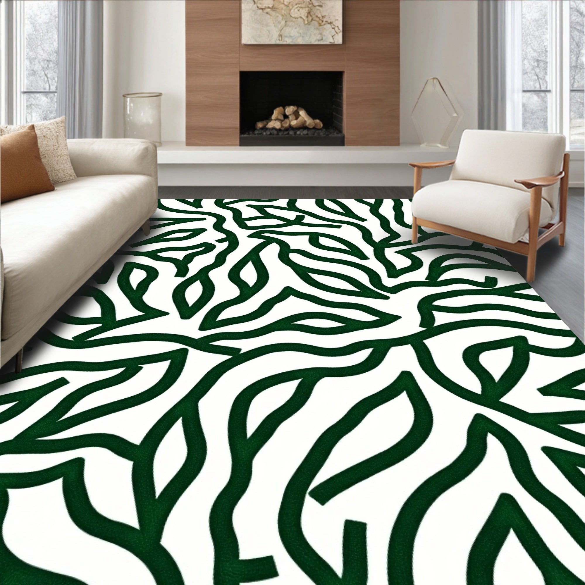 Abstract Green Vine Pattern Rug