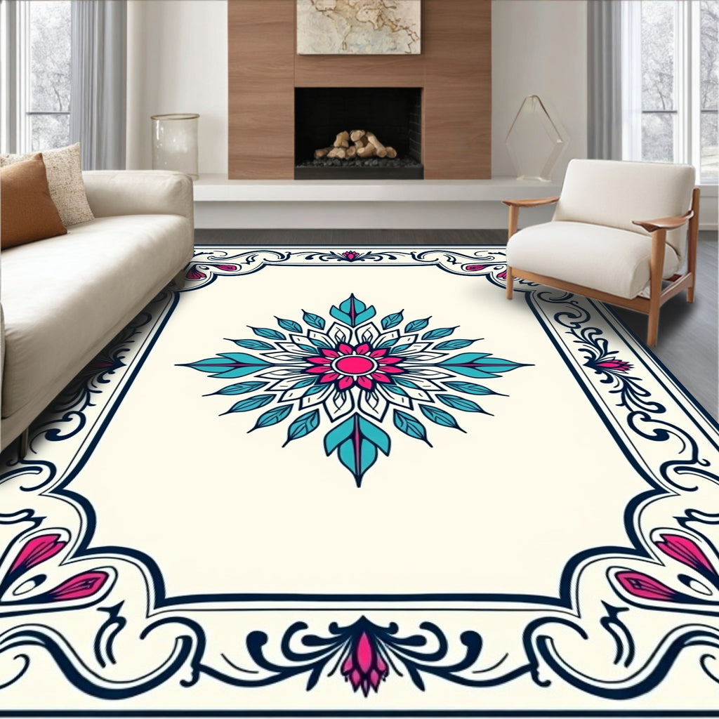 Floral Frame Medallion Design Rug