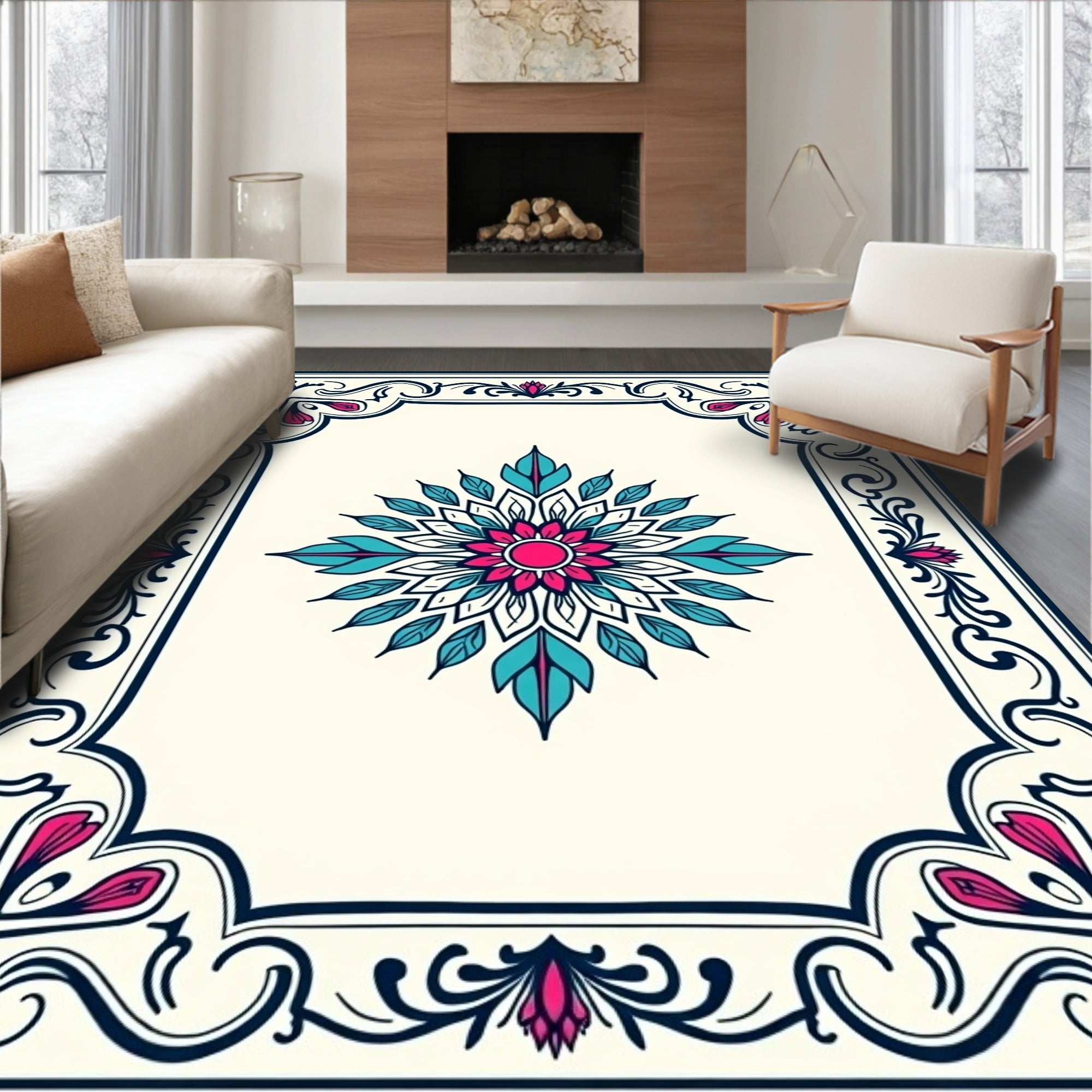 Floral Frame Medallion Design Rug